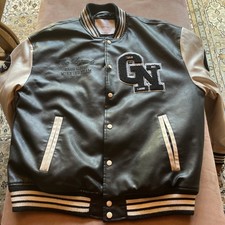 Bershka College Jacke Herren Gr. XL Kunstleder Schwarz Beige Ausgefallen Top