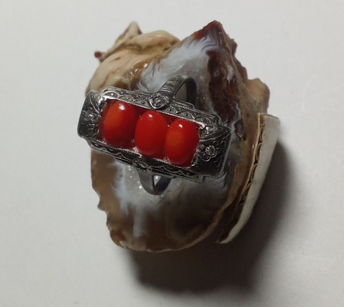 800 silber ring mit korallen - silber,
