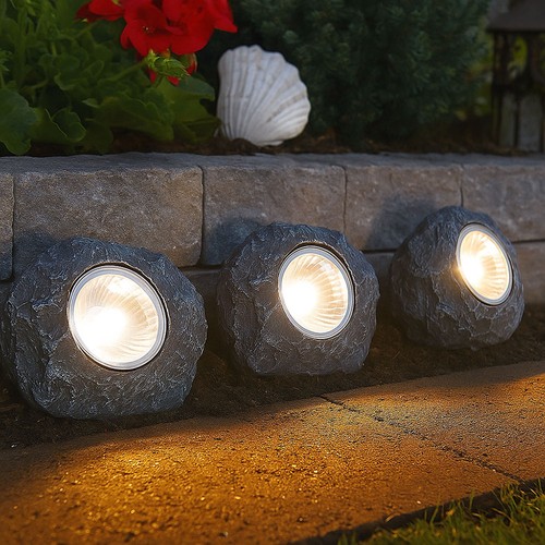 3er set led solar deko - led, steine