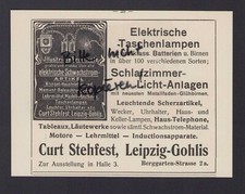 LEIPZIG, Werbung 1908, Curt Stehfest Schlafzimmer-Lichtanlagen Taschenlampen