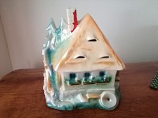 Vintage Porzellan Keramik Rauchverzehrer Nachtlicht Haus Mühle Weihnacht 19cm