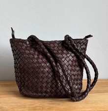 Tasche Schultertasche Handtasche Leder Dunkelbraun Damen Italy Flechttasche