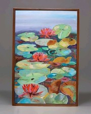 Seerosen Leinwandbild Bernhard Gerner 60 X 40 cm Malerei Grün Rot handgemalt 