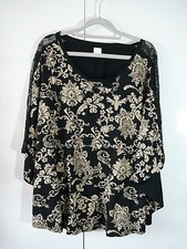 A7 AproductZ T-Shirt Tunika Gr 52/54 schwarz Barockornament gold Flügelarm Spitz