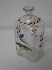Tolle antike Emaillebemalte Glasflasche, Schnapsflasche, Biedermeier um 1820