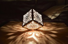 Lampe, Würfel, Holz, Mandala, Tischlampe, Schattenwurf