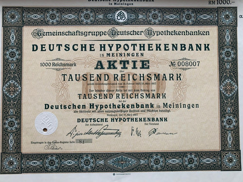 Alte aktie hypothekenbank - alte, dt.
