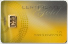 1 Gramm Fine Gold Barren 999,9 NADIR zertifiziert Hologramm Siegel