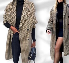 Zara Damen Oversized Mantel braun Hahnentrittmuster Knopfleiste Größe XL