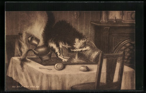 Künstler katze verbrennt - künstler-ak,