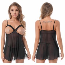 Damen Camisole Sheer Nachthemd Sexy Dessous Mesh Babydoll Transparent Reizwäsche