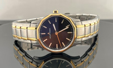 KLASSISCHE  DAMEN  UHR  EDELSTAHL BICOLOR SCHWARZES ZB # SCHMUCKJAGD