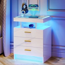 Led  Nachttisch mit Ladefunktion,Smart Nachtschrank mit 3 Licht Dimmbar