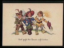 Künstler-AK Liesel Lauterborn: Drei Wanderer bei Sonnenschein 