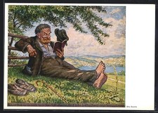 Künstler-AK sign. Otto Quante: Fern vom Alltag, Mann im Grünen 