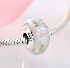 Charm Glasperle Blume bunt 925 Silber Murano - Anhänger für Armband