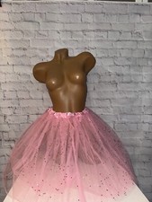 Supi Party Tütü Tutu Tüllrock Satinbund rosa Glitzer Grösse L 45cm lang
