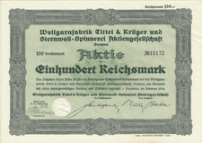 Wollgarnfabrik Tittel Krüger Sternwoll Spinnerei, 1934 Bremen 100 RM