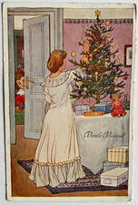 AK alte Postkarte Motiv Weihnachten um 1929 Christbaum Kind Dame