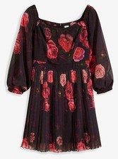 Kleid mit Carmenausschnitt Gr. 42 Schwarz Pink Damen Minikleid Partykleid Neu