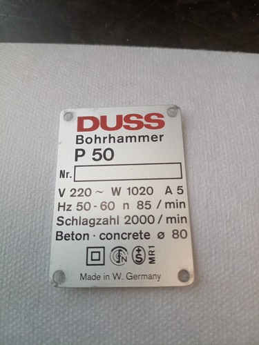 Duss typenschild p50 - duss,