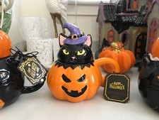 TK Maxx Homesense Halloween Deckel Tee Kaffee Becher Orange Kürbis Schwarze Katze