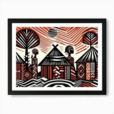 Asanti Village Kunstdruck gerahmtes Wandbild Poster Leinwanddruck Bild