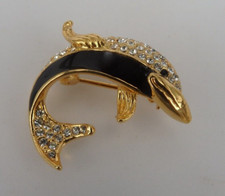 Neugablonz: Brosche Delphin Emaille Swarovski Elements um 1960 (35936)