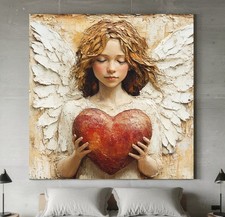 LEINWAND BILDER BIS 140x140x5 ENGEL MIT HERZ GEMÄLDE MALEREI BEIGE DEKO WANDBILD