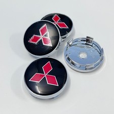 4x Für Mitsubishi Emblem Logo Nabenkappe Radkappe Felgendeckel Schwarz NEW 60mm