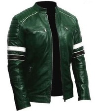 Herren Motorrad 100% Grün Echt Lammleder Leder Biker Weich Festlich Jacke