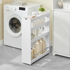 B-waren Nischenregal mit 4 Etagen,Küchenregal mit Rollen,Weiß,NSR01-W-bwaren