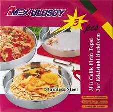 IMEX Edelstahl Rundes Backblech (Tepsi) Rundblech 3er Set 28/32/36 Ø EXTRA TIEF