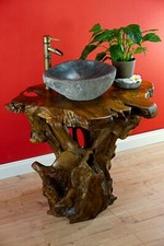 Waschtisch Massiv Holz Bad Wurzelholz Teak Badezimmer Waschtischkonsole Rustikal