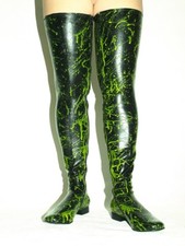 Latex 100% Promotion! flach Stiefel schwarz-green 41-48 Fetisch Domina  Polen