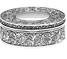 Schmuck Dose, versilbert , außen verziert, oval, Schmuckschatulle
