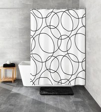 Kleine Kleine Duschvorhang Textil 180x200 cm Curls Kreise schwarz weiss Neu OVP*