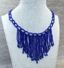 (E04)   Modeschmuck Glasperlen Kette in Blau/Lila 43cm