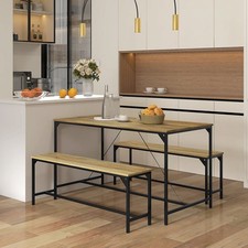 HOMCOM Essgruppe 3er-Set, Küchentisch-Set, Esstisch mit 2 Bänken für 4 Personen