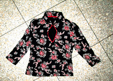 asia Bluse blusenShirt ZERO sexy ausschnitt schwarz weiß rot blumen L 42 stretch