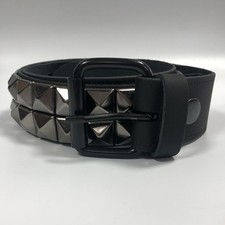 Nietengürtel - Gürtel mit schwarzen Pyramidennieten - 2-Reihig -B020A- Echtleder