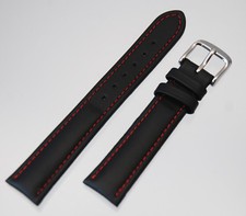 Lederband für Mühle Glashütte - 20 mm - schwarz/rot  - NEU - vom Fachhändler