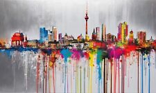 Berlin Skyline Silber Edition Stadt Berlin City  XXL  140x90 cm Leinwand/Pop Art