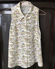 Equipment Bluse Seide NEU mit Etikett Damen Gr.S creme mit Musterdruck o.Ärmel 