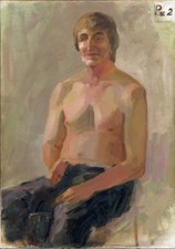 Sozialistischer Realismus, Vintage, Öl Leinwand - Sitzender Mann