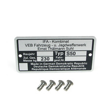 Typenschild mit 4 x Kerbnagel für Simson S50 (Masse: 230kg)
