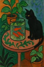 Katze Goldfische Aquarium Matisse Gemälde Malerei Kunstdruck