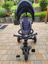 Kinderdreirad Lionelo mit Lenkstange JEANS BLAU drehbarer Sitz faltbares Verdeck