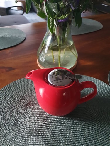Kleine rote teekanne mit sieb - kleine,