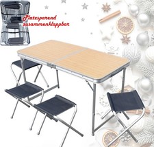 ALU Campingtisch faltbar 120 cm Set mit 4 Hocker Klapptisch Gartentisch klappbar